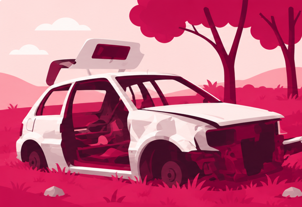 Imagem de carro abandonado em uma pastagem